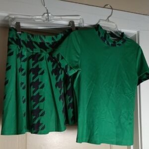 Green and Black Houndstooth Skirt and Top Set